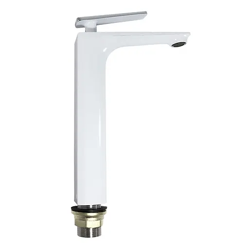 F1058-2(H58) Змішувач для умивальника високий литий гусак латунний корпус гайка Ø25 білий/хром Frap 1/10 Білий - фото 1