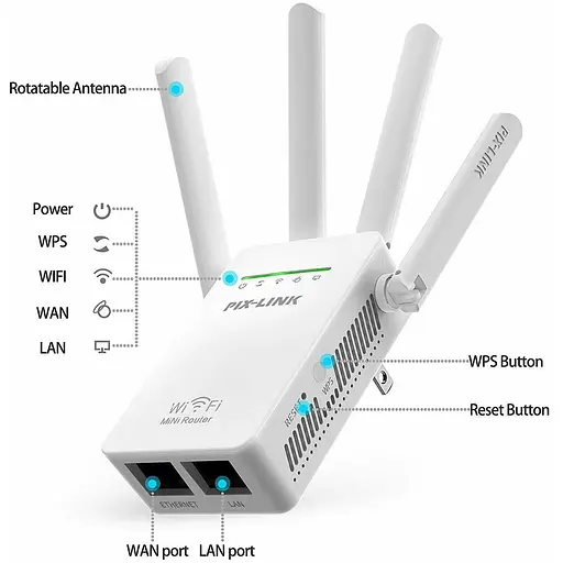 Підсилювач WiFi сигналу ретранслятор Wi-Fi Pix-Link LV-WR09Q 2.4 GHz репітер точка доступу (18621) - фото 5