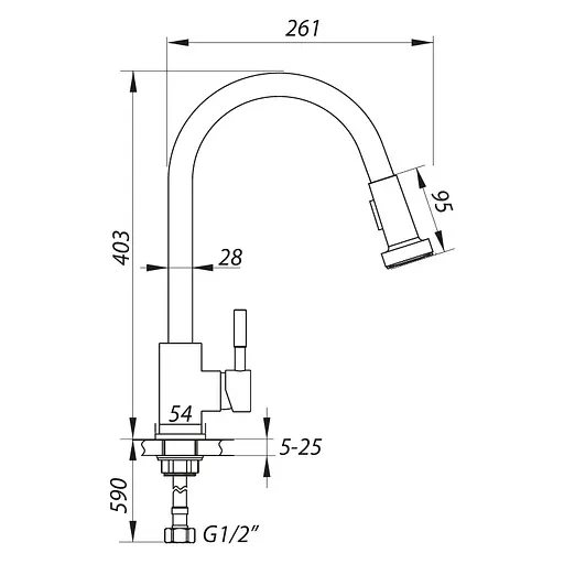 Змішувач для кухні з висувним виливом Zerix LR76005-1 LL1200 Нержавіюча сталь - фото 2