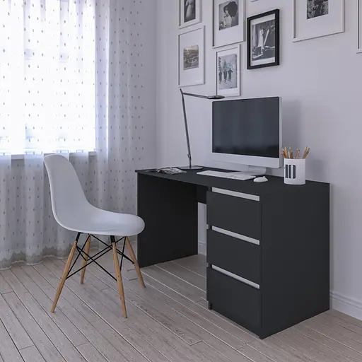 Комп'ютерний стіл Vays, письмовий, сучасний, з тумбою справа, 3 шухляды з фасадами без ручок R-1 Антрацит-Білі планки - фото 2