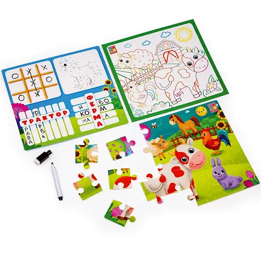 Развивающий набор 4 в 1 Ферма VT2002-01 пазл, раскраска, маркер - фото 3
