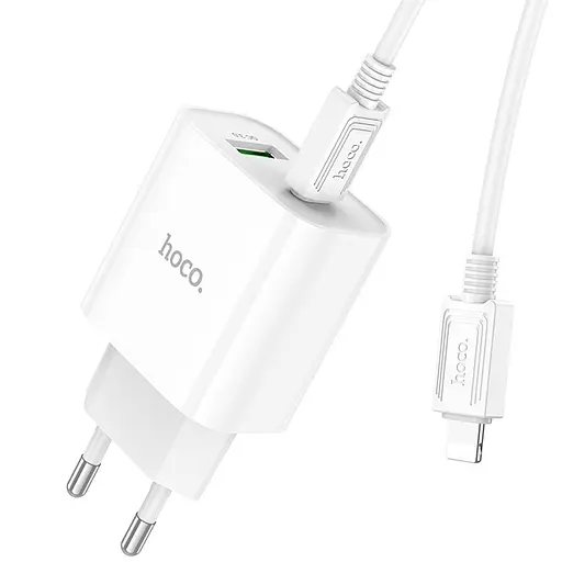 МЗП Hoco C80A Plus Rapido PD20W+QC3.0 (1USB-A/1C) + кабель Type-C to Lightning White - фото 4