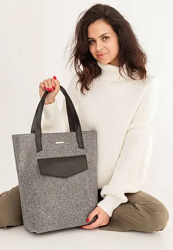 Фетрова жіноча сумка Шоппер D.D. з шкіряними чорними вставками - фото 2