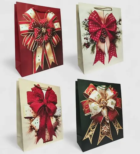 Подарунковий пакет "Новорічний бантик" 31х42х12см, набір з 4-х штук bl2502-178