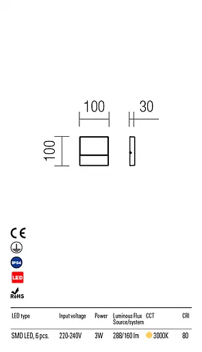 Бра вуличне EVEN AP SM LED SMD 3W IP54 DG 3000K (SQ) (5.1.2) Redo 9151 - фото 3