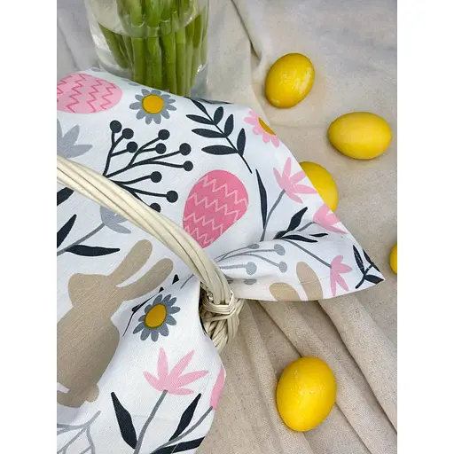 Комплект Великодній кошик Буковина зі лляним рушником 40х30 см Пасхальні зайчики сірий і свічка - фото 8