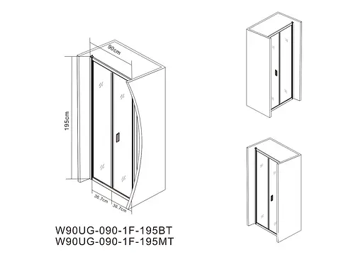 Душові двері AM.PM Gem 90x195 см скло прозоре хром W90UG-090-1F-195MT, прозорий, хром - фото 8
