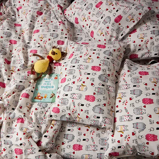 Комплект постільної білизни Moon&Star Бязь Gold Люкс Cute Cats євро 200х220 наволочки 4х50х70 - фото 7