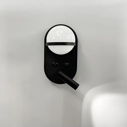 Бра на 2 вимикачі у чорному корпусі із білим плафоном та спотом | Арт. W 207/2 BK | Line F - фото 3