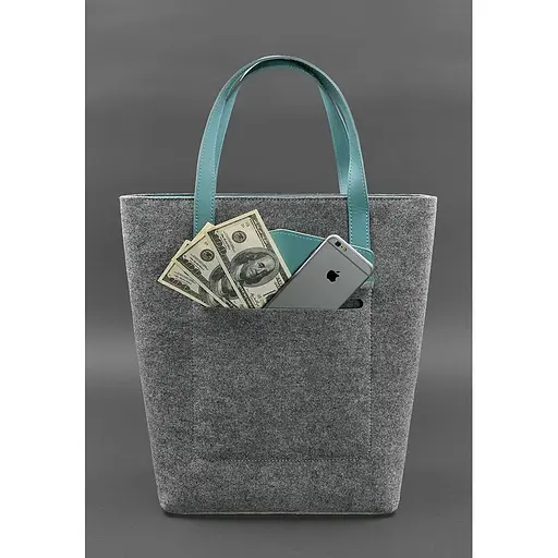 Фетрова жіноча сумка Шоппер D.D. з шкіряними бірюзовими вставками - фото 2