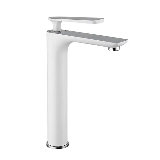 F1052-56(H52) Змішувач для умивальника високий литий гусак латунний корпус гайка Ø35 білий/хром Frap 1/10 Білий - фото 1