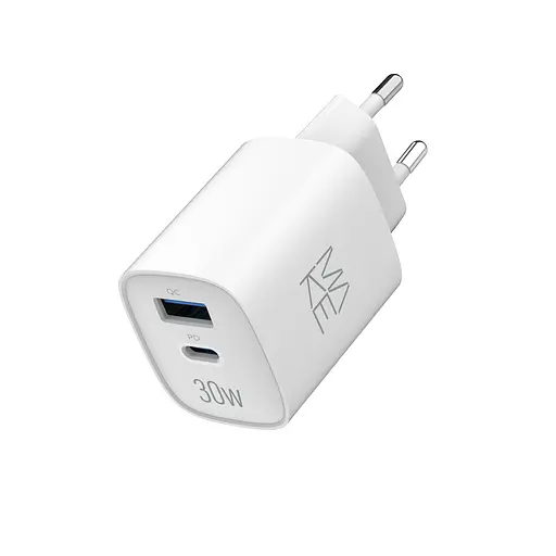 Зарядное устройство сетевое MAKE 30W GaN3 Type-C PD3.0 + USB QC3.0 White - фото 3