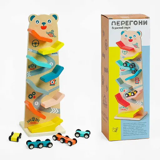 Трек WToys, 8 спусків, 4 машинки, дерев’яний