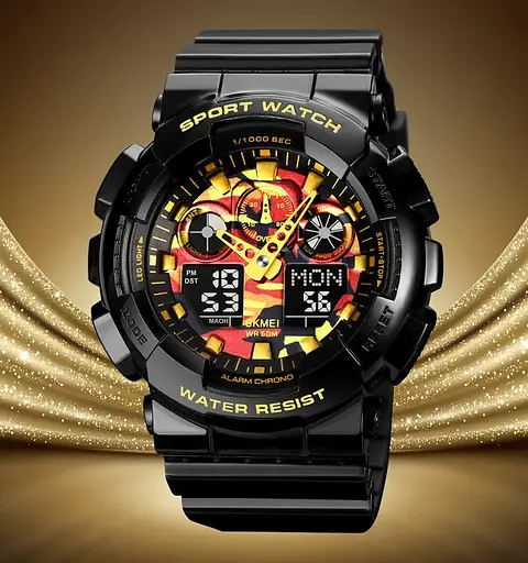 Годинник чоловічий наручний Skmei 1832 (Чорний з золотом та червоним) - фото 3