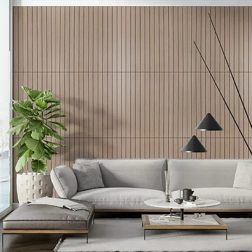 Покрытие виниловое самоклеющееся Wall Sticker 3D рейки 600х600х2.8мм Тик ореховый SW-00002202 - фото 3