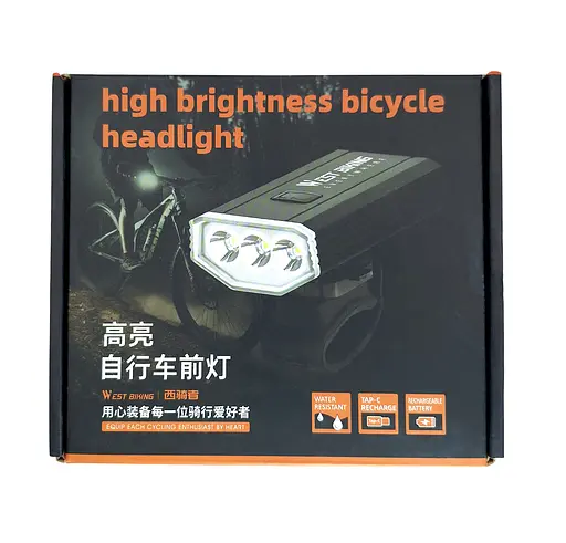 Велосипедная фара передняя West Biking 3хT6 Led 1200 Lm USB 5200 mAh 10.2х4.3х2.4 см (G0000922) - фото 8