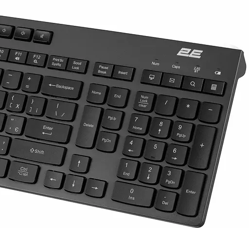 Клавіатура бездротова 2E KS280, Black, Bluetooth/2.4GHz USB, 10 окремих мультимедійних клавіш, 1xAA, EN/UA (2E-KS280WBGR_UA) - фото 3