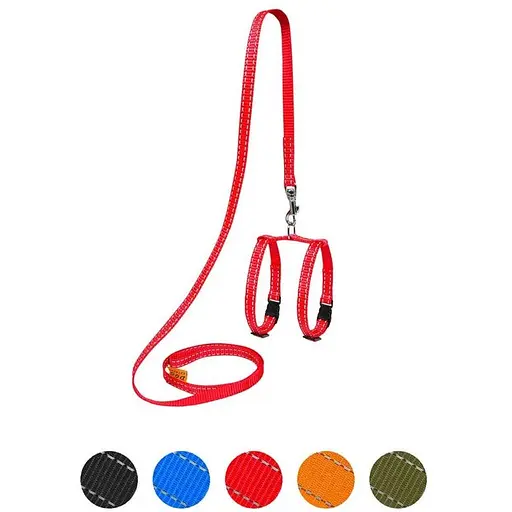 Шлея Dog Extreme з нейлону регульована з повідцем для морських свинок, декоративних крис (ширина 10мм, В:12-22см), червоний - фото 3