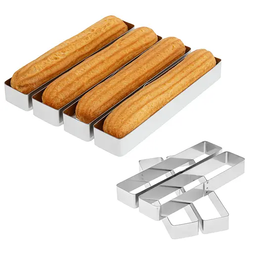 Металлические прямоугольные формочки порционные для эклеров пирожных и тарталеток 20х4х2.5 см (набор из 4 шт.), Master Class Серый 87796 - фото 1