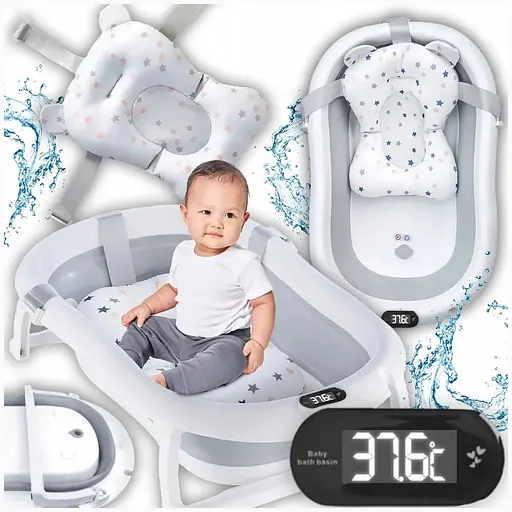 Детская ванночка Kanzaa Grey с подушкой, термометром - фото 2