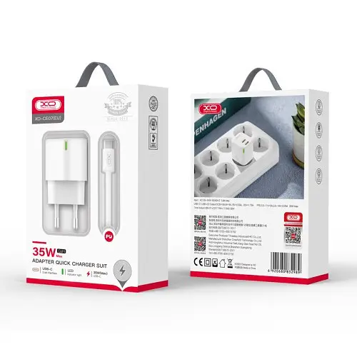 Сетевое зарядное устройство XO CE07EU PD 35W GaN LAMP Display Fast Charger with TYPE-C cable белый - фото 4