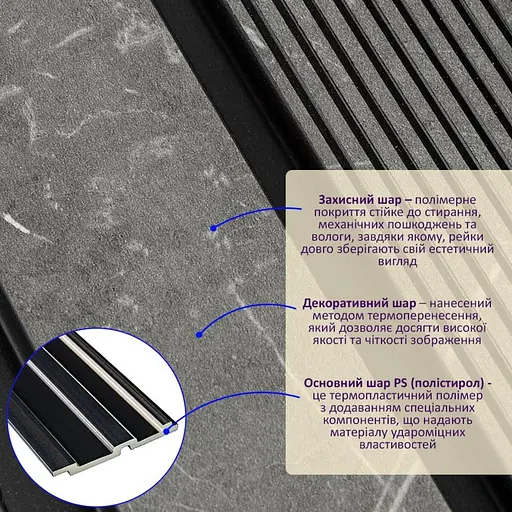 Рейка декоративна Wall Sticker PS 2900х120х12 мм Сірий мармур SW-00001751 - фото 8