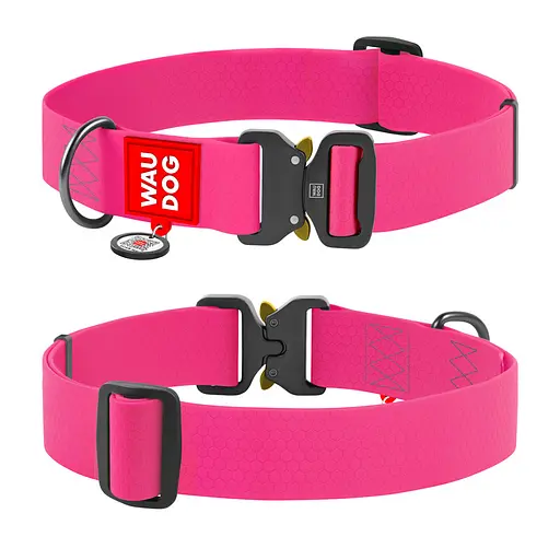 Ошейник для собак водостойкий Waudog Waterproof с QR-паспортом металлическая пряжка-фастекс Ш 40 мм Д 46-70 см розовый