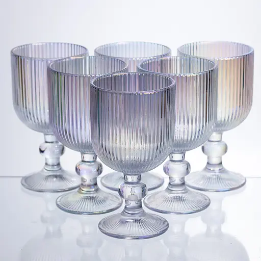 Набор бокалов для вина 6 штук по 300 мл ребристых из толстого стекла rainbow HP-19-234. - фото 1