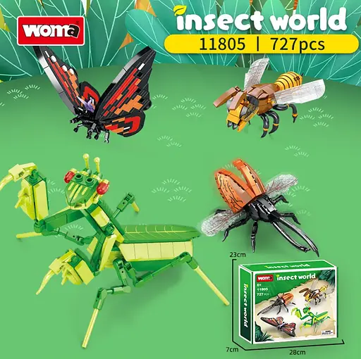 Конструктор насекомые  WOMA развивающий научный  4 в 1 живой мир 727 детали - фото 3