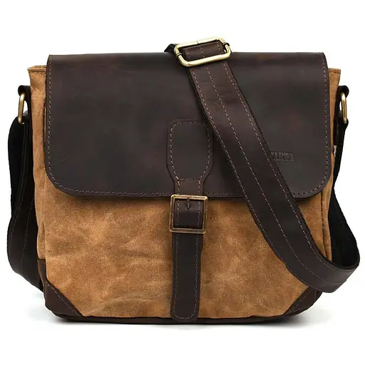 Сумка-меседжер через плече чоловіча, водостійкий канвас та шкіра. TARWA 25х25х11 см sum0028368 - фото 3