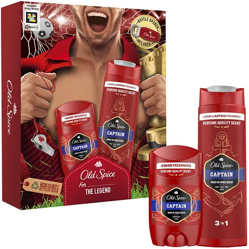 Подарунковий набір Old Spice Footballer: Дезодорант-стік 50 мл + Гель для душу 3 в 1 Captain 250 мл + Відкривачка для пляшок Old Spice - фото 1