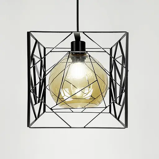 Люстра у чорному корпусі з янтарним плафоном 24х24 см | Арт. 12120/1 BK+AM | Line F - фото 3