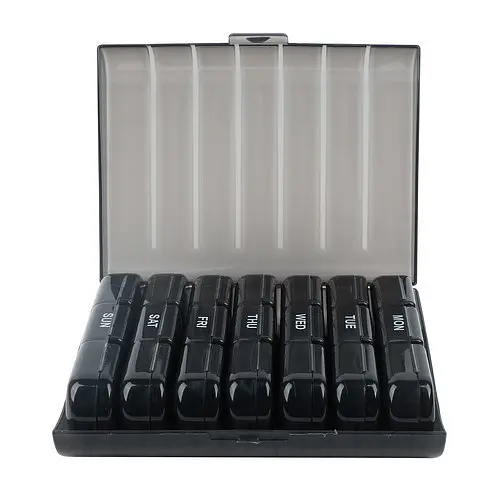 Таблетниця-органайзер RUHHY 24287 на 7 днів 3 секції в день чорна - фото 2