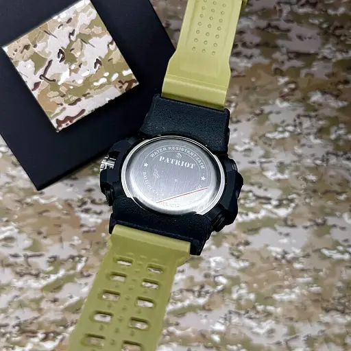 Наручний годинник чоловічий 012BKKHUASI Тризуб срібло Чорні з хакі. + Коробка Patriot acs0031008 - фото 5