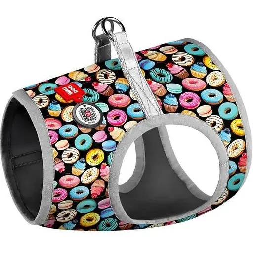 Шлейка для собак Waudog Clothes мягкая с QR паспортом, рисунок "Пончики", XS1