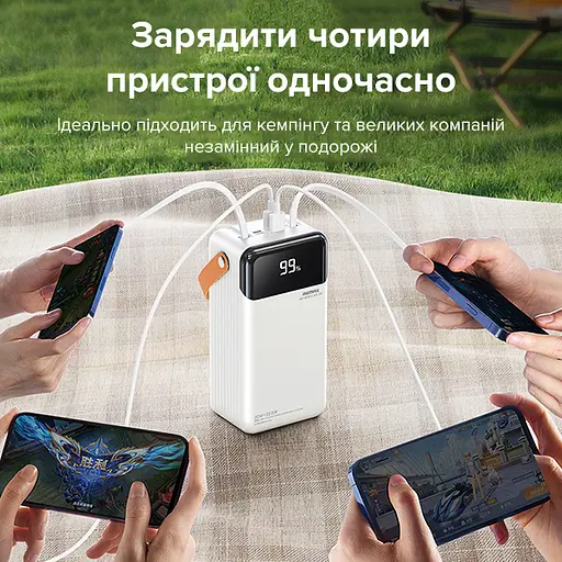 Павербанк Remax Lesu II Series RPP-565 / 60000мАг / до 22,5 Вт / USB-C+USB-A+Lightning / PD+QC / із вбудованими кабелями / Сірий - фото 7