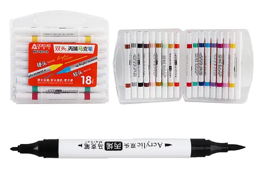 Набір скетчмаркерів акрилових двосторонніх Aodemei, 18 кольорів, пластиковий бокс, 6140-18M