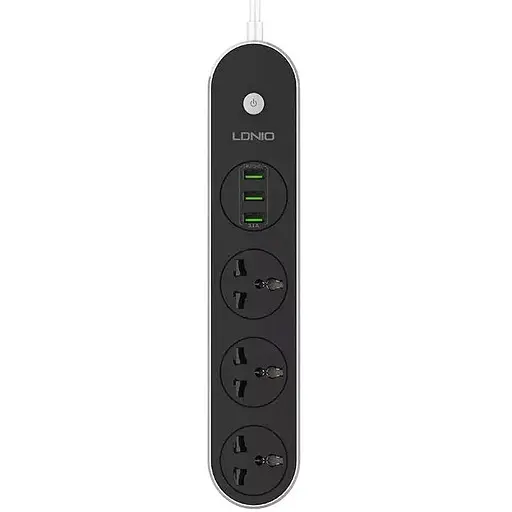 Сетевой фильтр LDNIO SC3301 удлинитель 1.6 м 3 розетки 3 USB серо-черный - фото 1