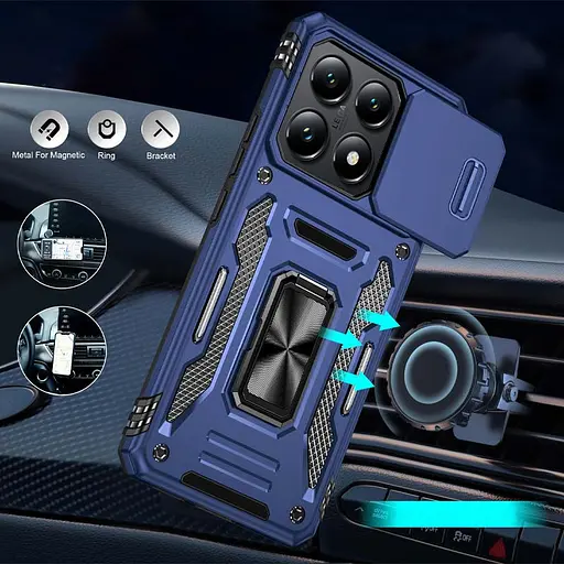 Ударопрочный чехол Epik Camshield Army Ring для Xiaomi 14T Pro Синий / Navy - фото 2