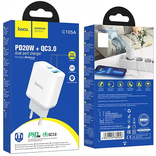 СЗУ Hoco C105A Stage PD20W+QC3.0 (1USB-A/1C) - фото 6