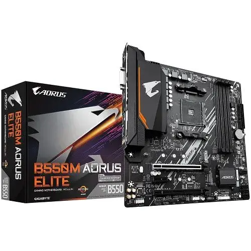 Материнская плата Gigabyte AM4 (B550) B550M Aorus Elite, B550, 4xDDR4, CrossFireX, Int.Video(CPU), 4xSATA3, 2xM. 2, 1xPCI-E 16x 4.0, 1xPCI-E 16x 3.0, 1xPCI-E 1x 3.0, ALC887, GLan, 6xUSB3.2/6xUSB2.0, DVI-D/HDMI, MicroATX - фото 2