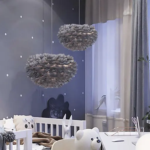 Светильник с натуральными перьями серого цвета Ø 60 см | Ст. AS 136-600 BK Line F - фото 1