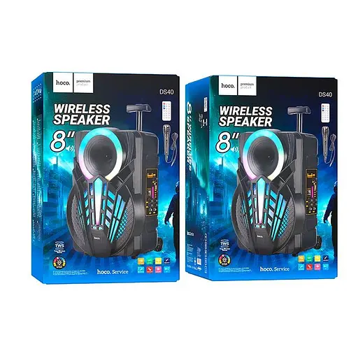 Колонка портативна — караоке система Hoco DS40 8-inches BT speaker with trolley з ручкою на колесах - фото 7