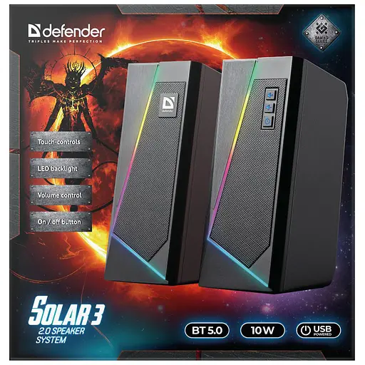 Акустика Defender 2.0 Solar 3 10 W, BT/Light, USB (65103) - фото 4