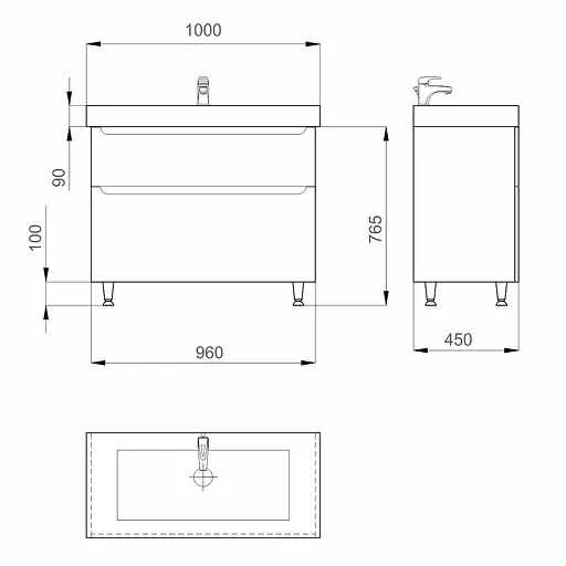 Тумба з умивальником Sanwerk Ера 100 Білий з умивальником Принц MV0000408 Білий - фото 5