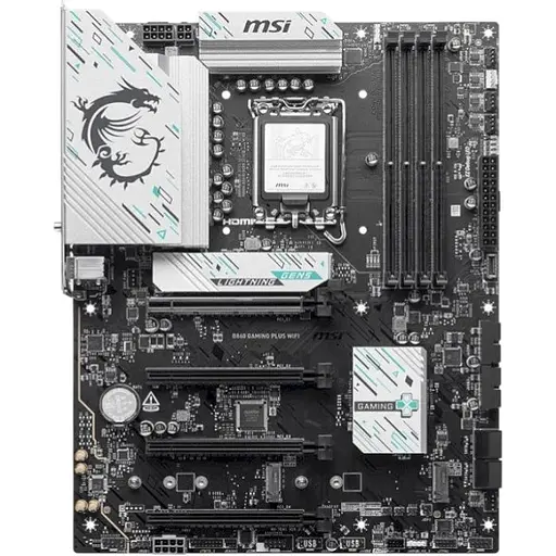 Материнская плата MSI LGA1851, B860 Gaming PLUS WIFI, B860, 4xDDR5, 1xPCI-E 5.0 x16, 3xPCI-E 4.0 x16, 4xSATA3, 3xM.2, ALC897, Killer E5000, WiFi 7, Bluetooth 5.4, HDMI/DP/Type-C, ATX
