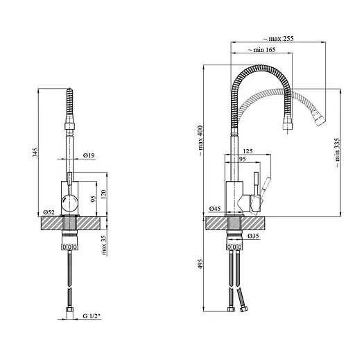 Змішувач для кухні з гнучким виливом Kroner KRP Edelstahl Klassisch - ESG035-1 CV023002 Хром матовый - фото 2