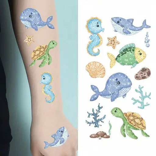Набор детских блестящих временных тату «Морские животные» kids-tatto-see-set - фото 2