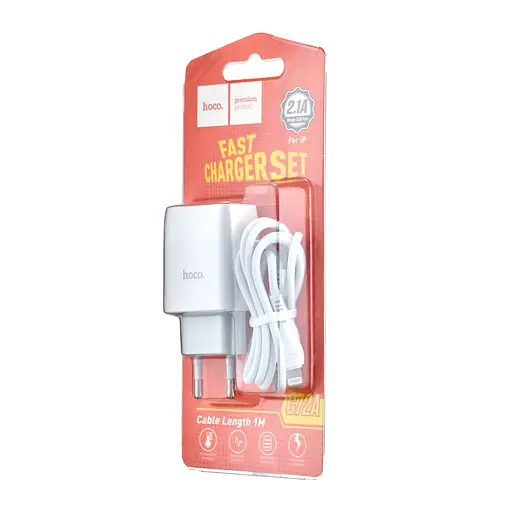 Блок живлення Hoco C72A зарядний пристрій з iPhone кабелем біле - фото 2