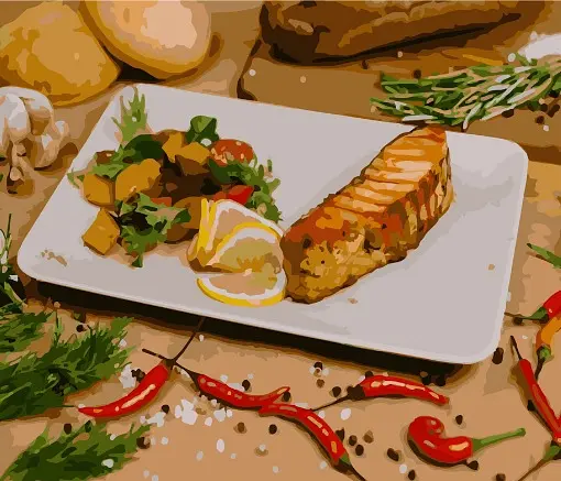 Набір для розпису по номерах Стейк із лосося, Strateg, 40x50 см, GS297